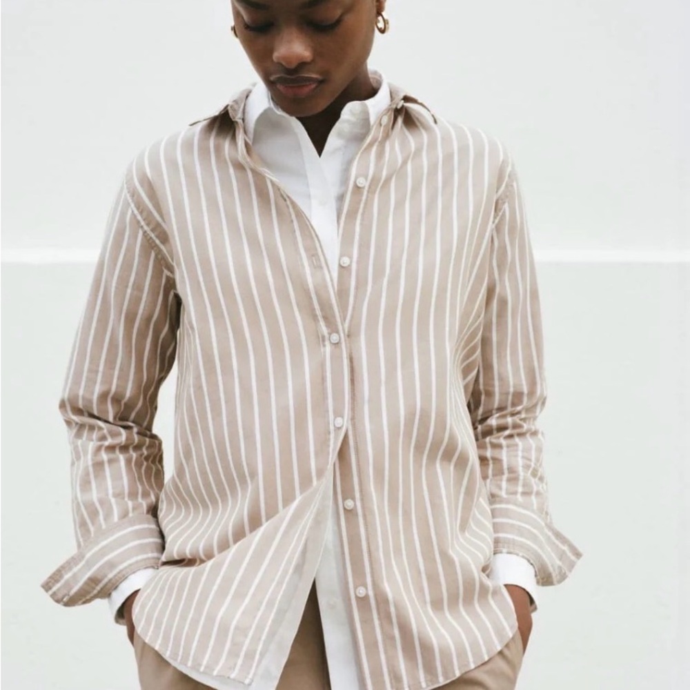 Everlane women’s Beige Striped Button Down Shirt